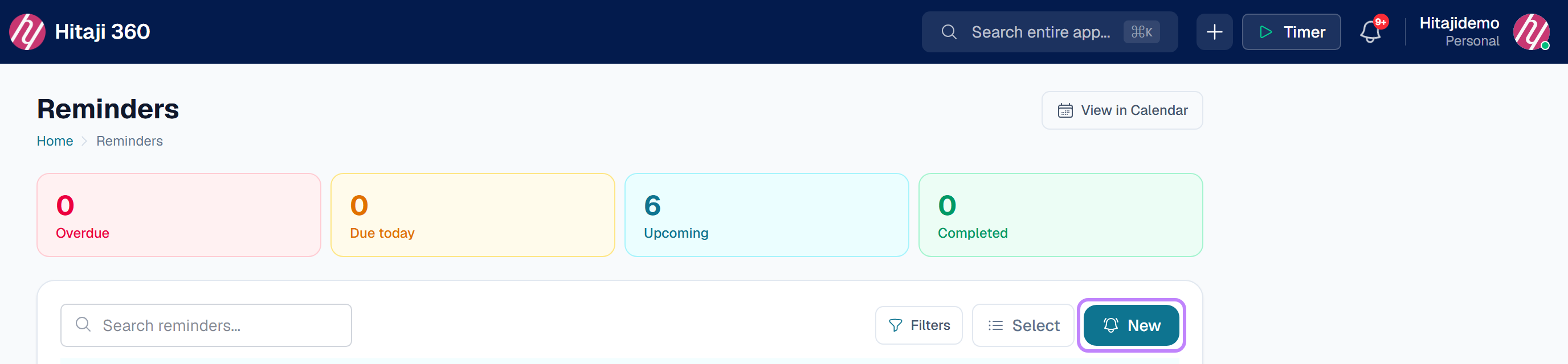 Reminders — press New Reminder