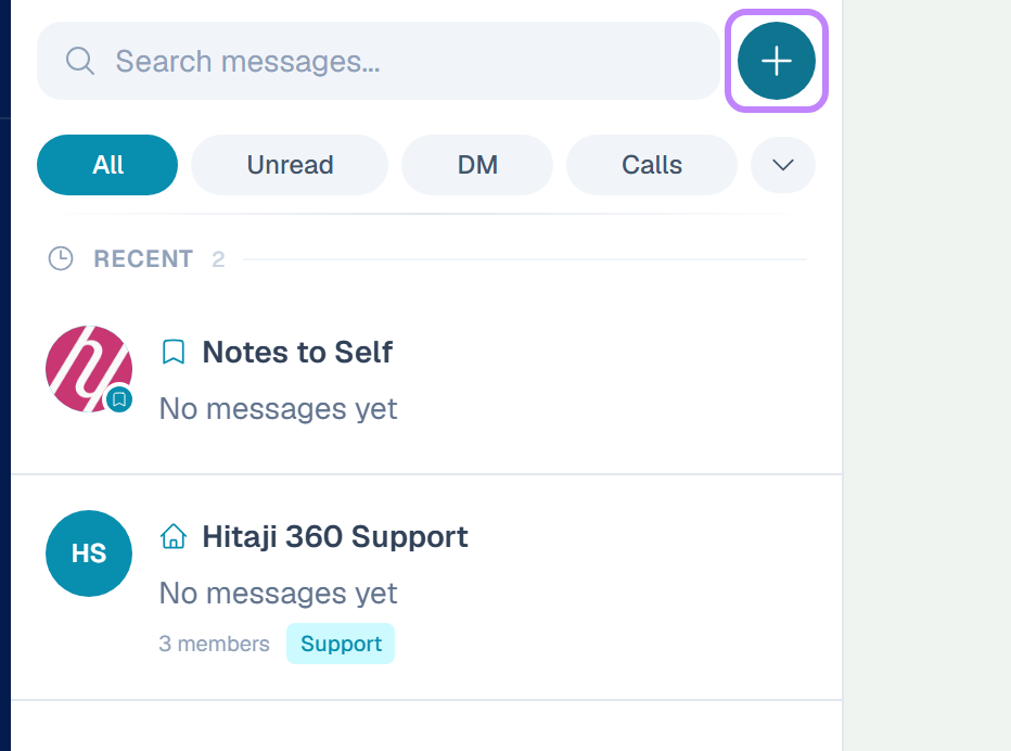Press the round + button ( New conversation ) — choose the Group Chat tab