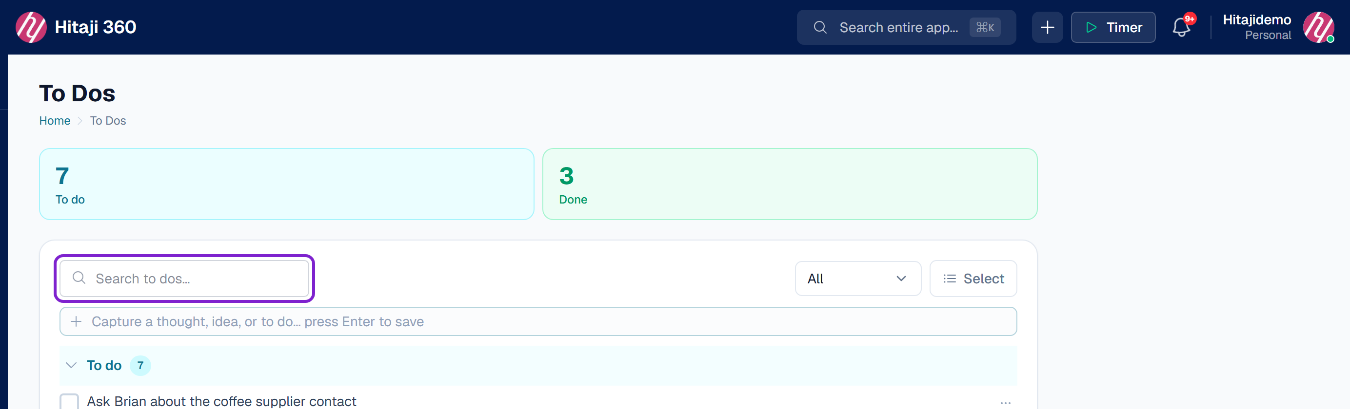 To Dos — type it into the capture box at the top