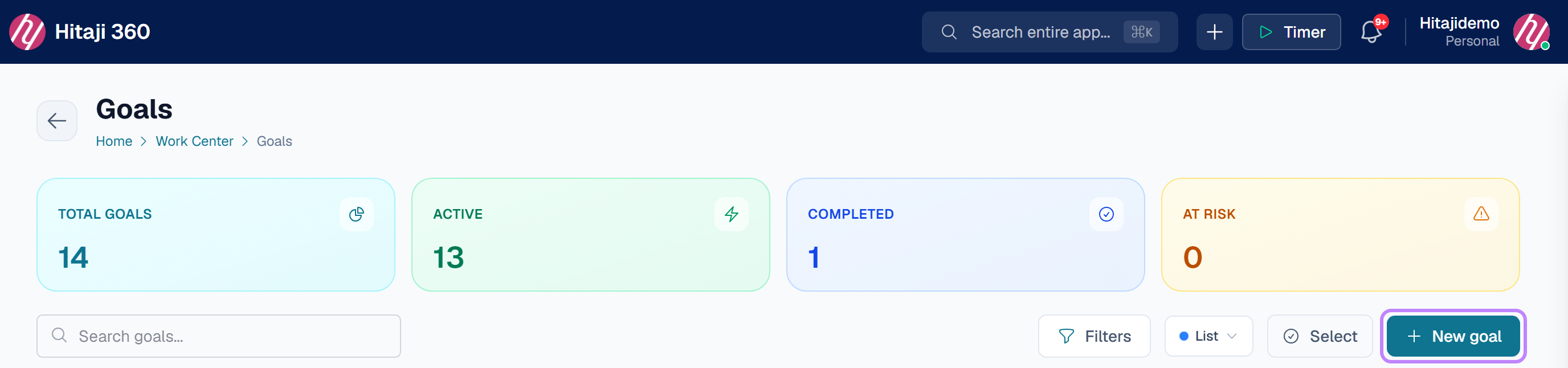 Goals — press New goal
