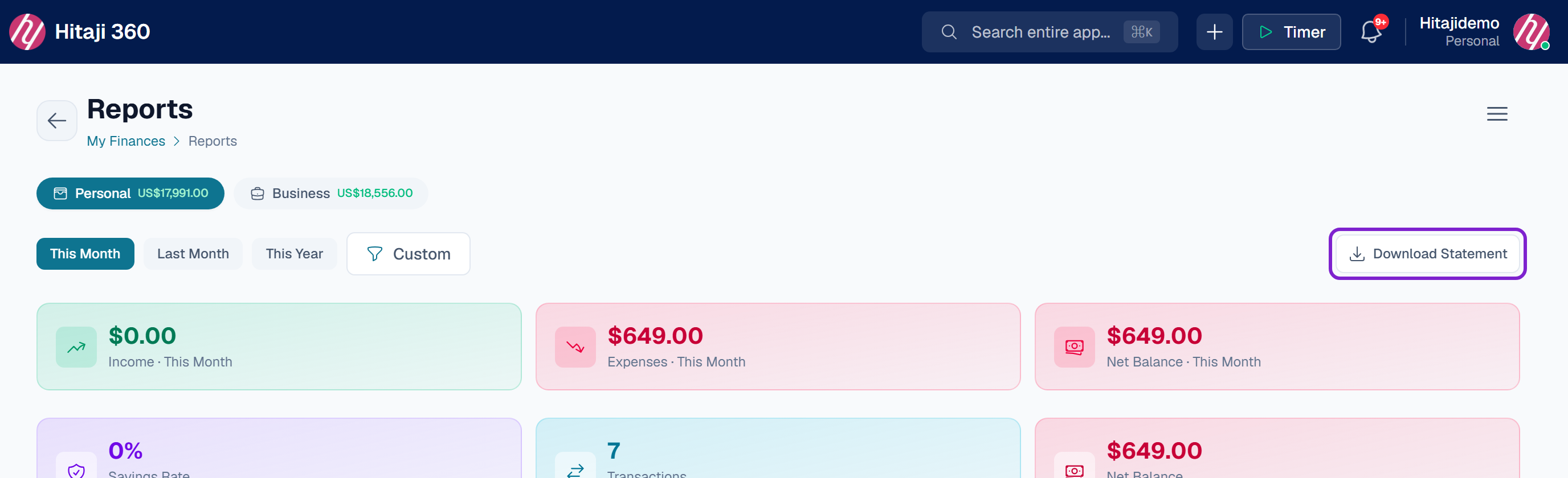 Reports under My Finances — select one wallet