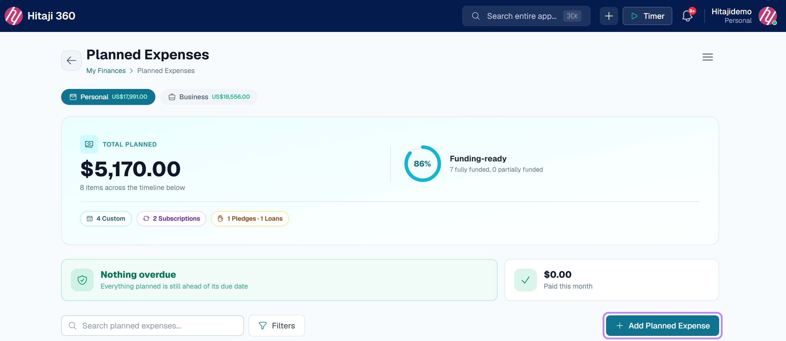 Planned Expenses under My Finances — press Add Planned Expense