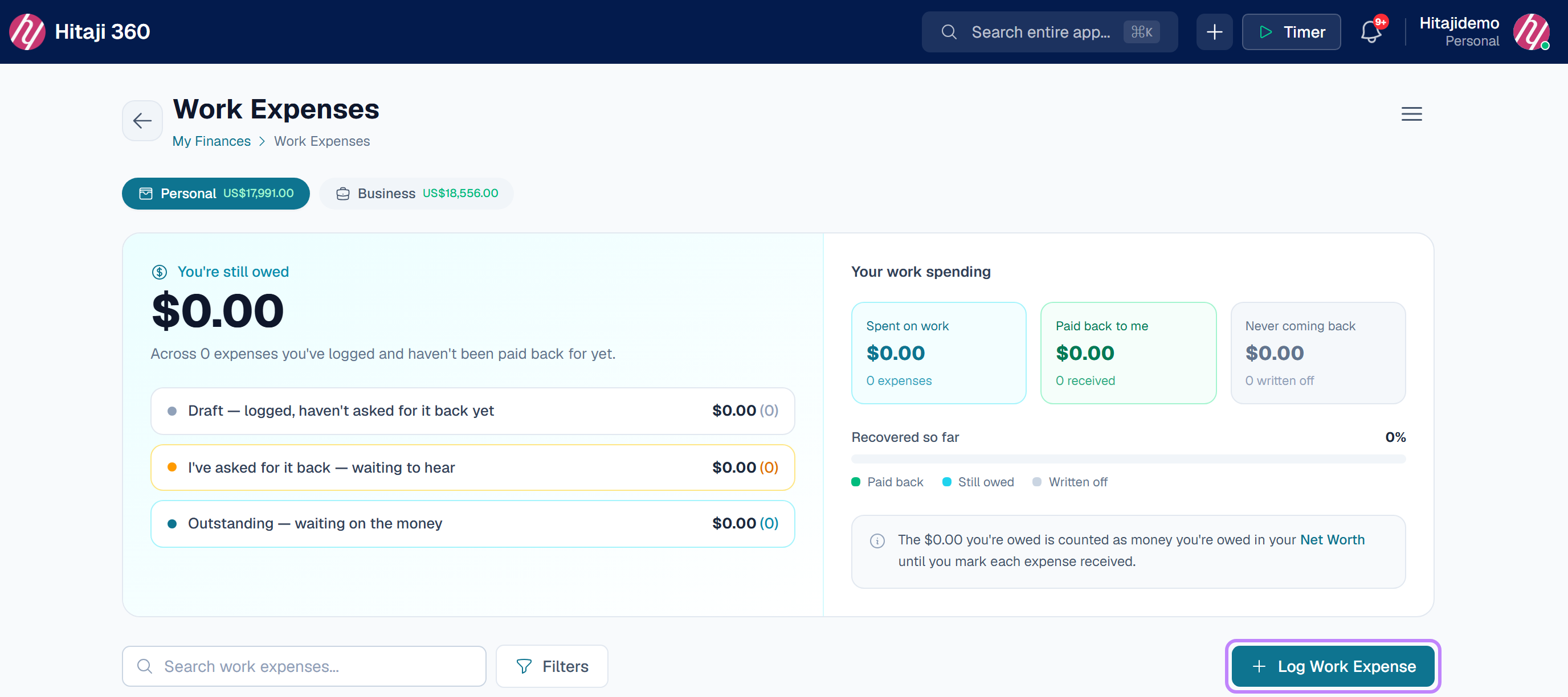 Work Expenses — press Log Work Expense