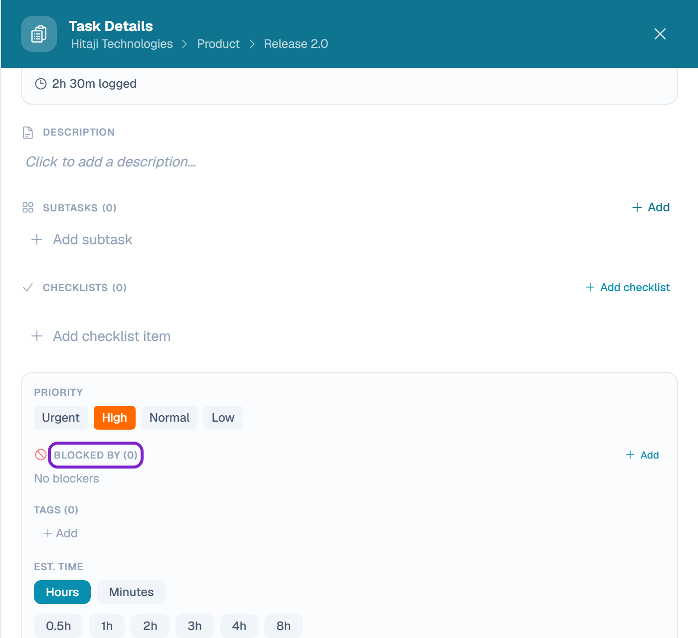 The task — find the section labelled Blocked by
