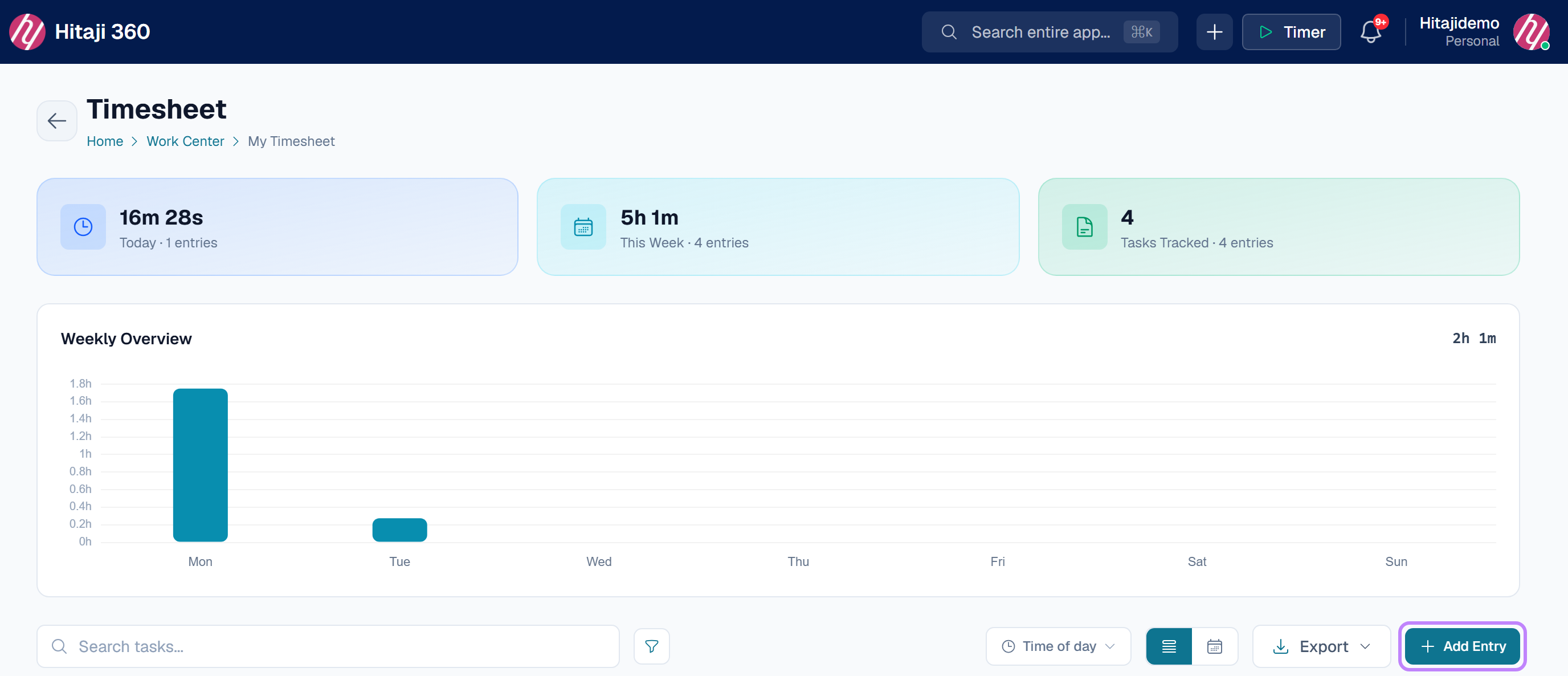 Timesheet — press Add Entry